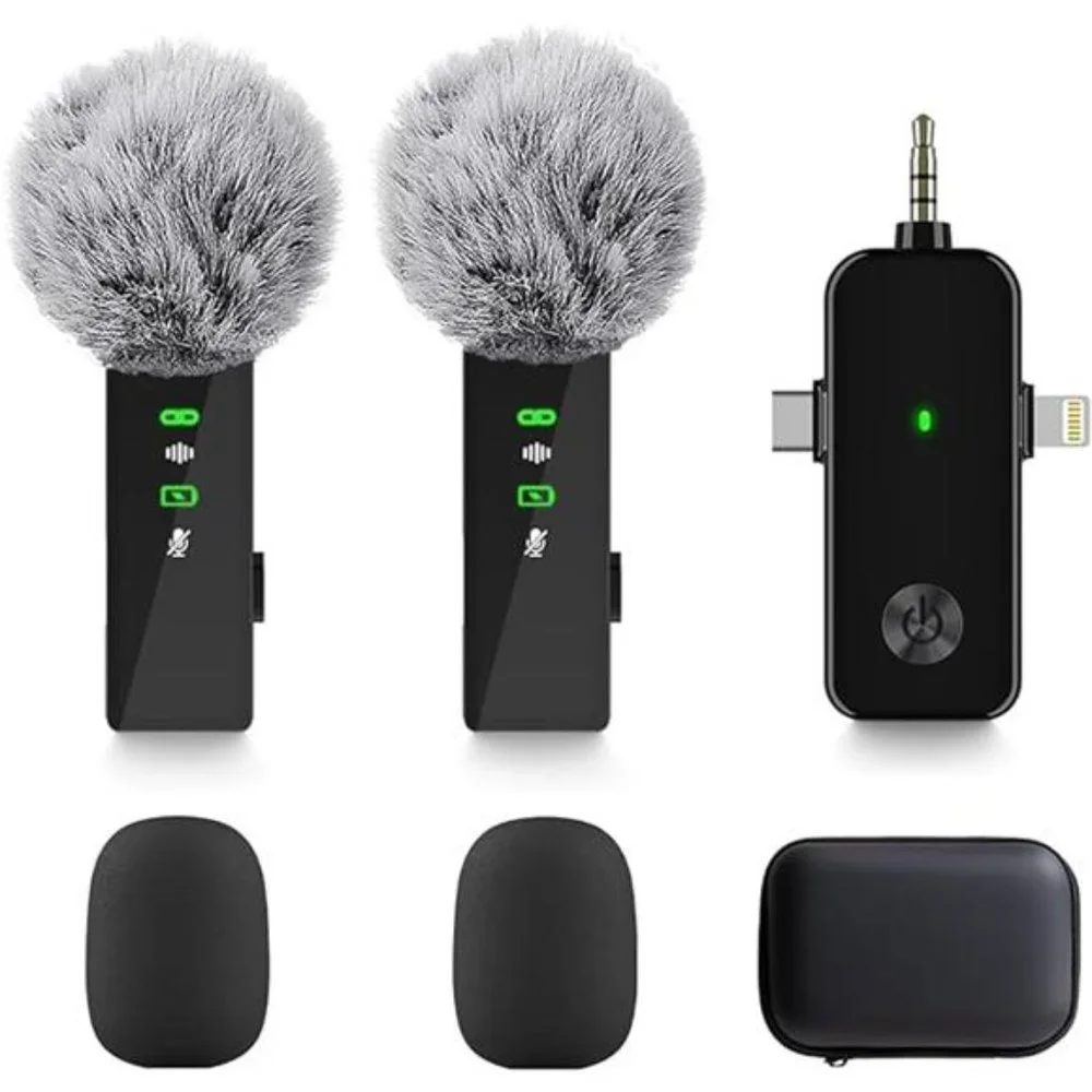Wireless Lavalier Microphone,3 in 1 Mini Wireless Microphone w/ Noise Reduction